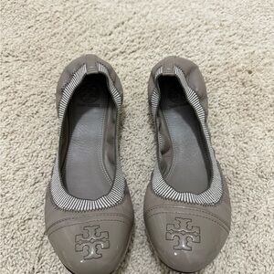 Tory Burch Taupe Ballet Flats with Logo